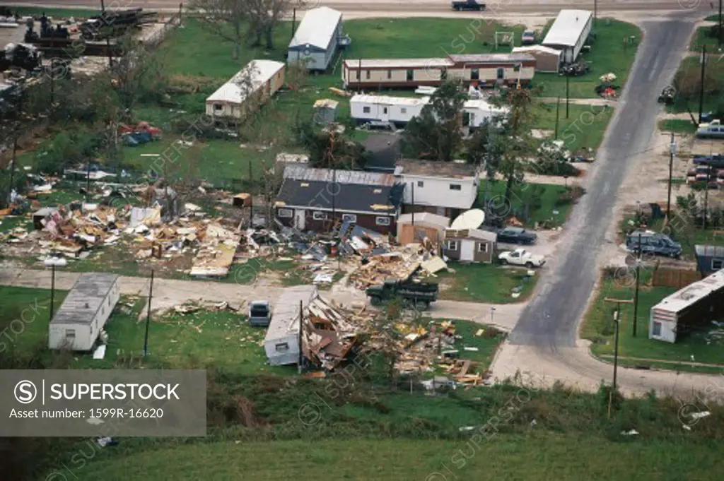 Trailer homes and houses destroyed by tornado