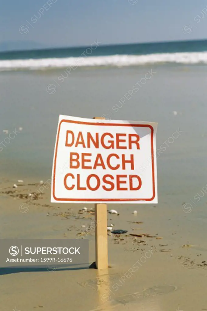 Danger beach closed sign