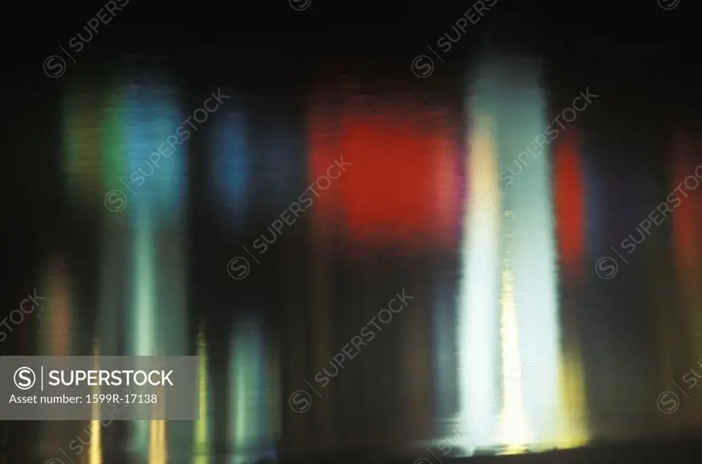 Colored Lights Reflected in Water, Miami, Florida