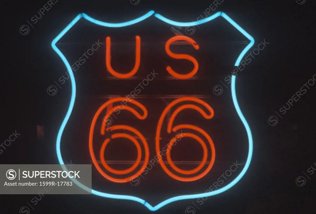 A neon sign that reads US 66