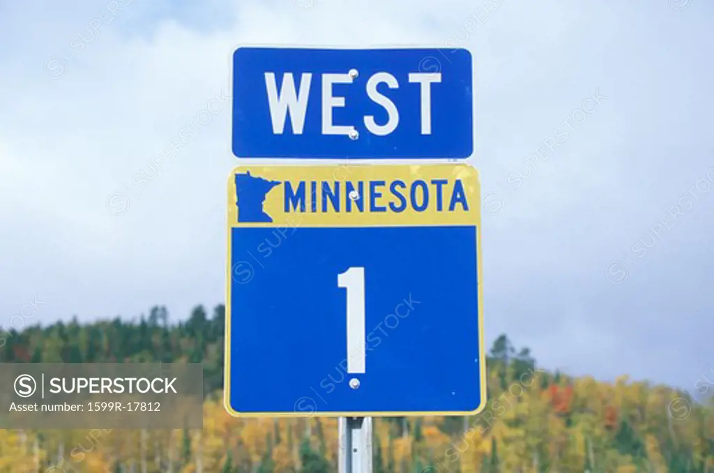 A sign for 1 west in Minnesota