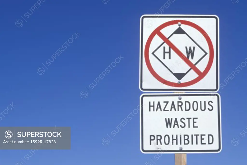 A hazardous waste sign in Santa Barbara, California