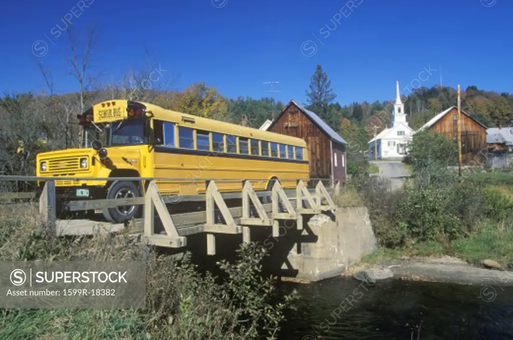 A schoolbus crossing the Waits River Bridge, VT