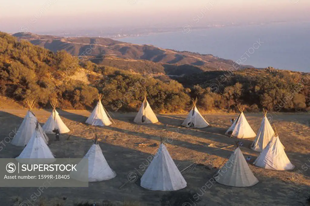Teepees in a circle in Malibu, CA