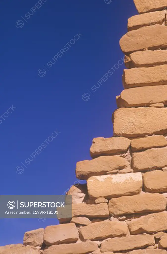 Close-up of adobe brick wall, circa 1060 AD, Chaco Canyon Indian ruins, The Center of Indian Civilization, NM