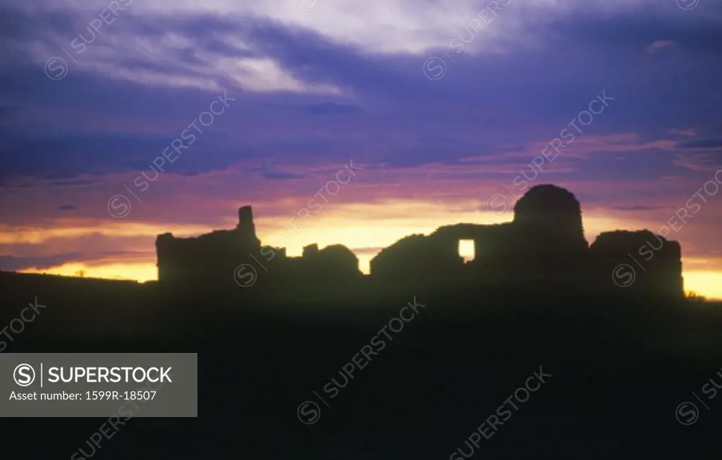 Chaco Canyon Indian ruins at sunset, northwestern NM