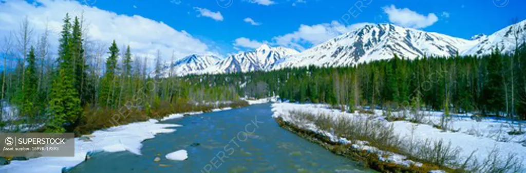 Snowy mountains and Chulitna River, Route 3 near Broad Pass, Alaska