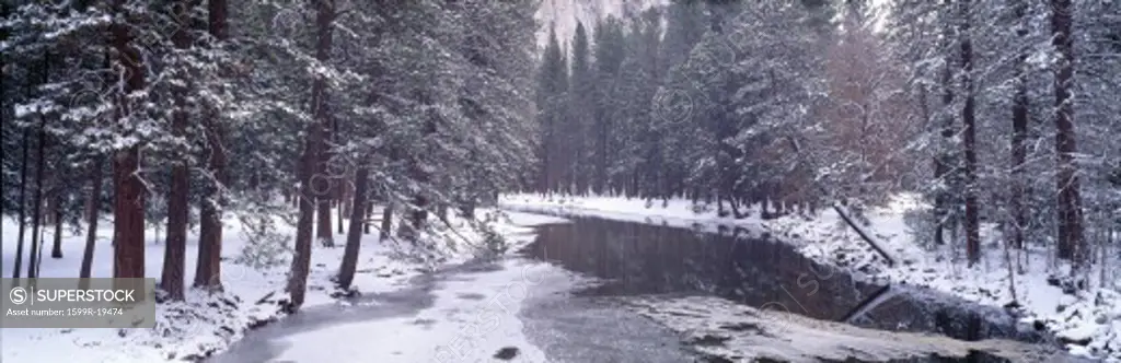 Snowy Merced River in Yosemite, California
