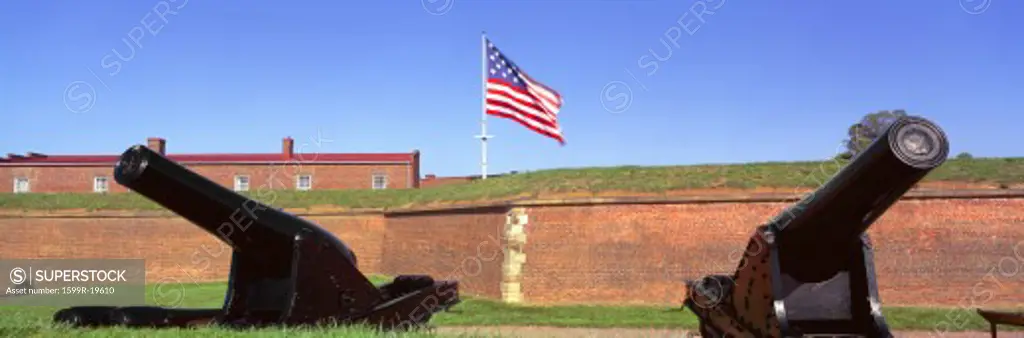 Cannons and wall at Fort McHenry National Monument, Baltimore, Maryland