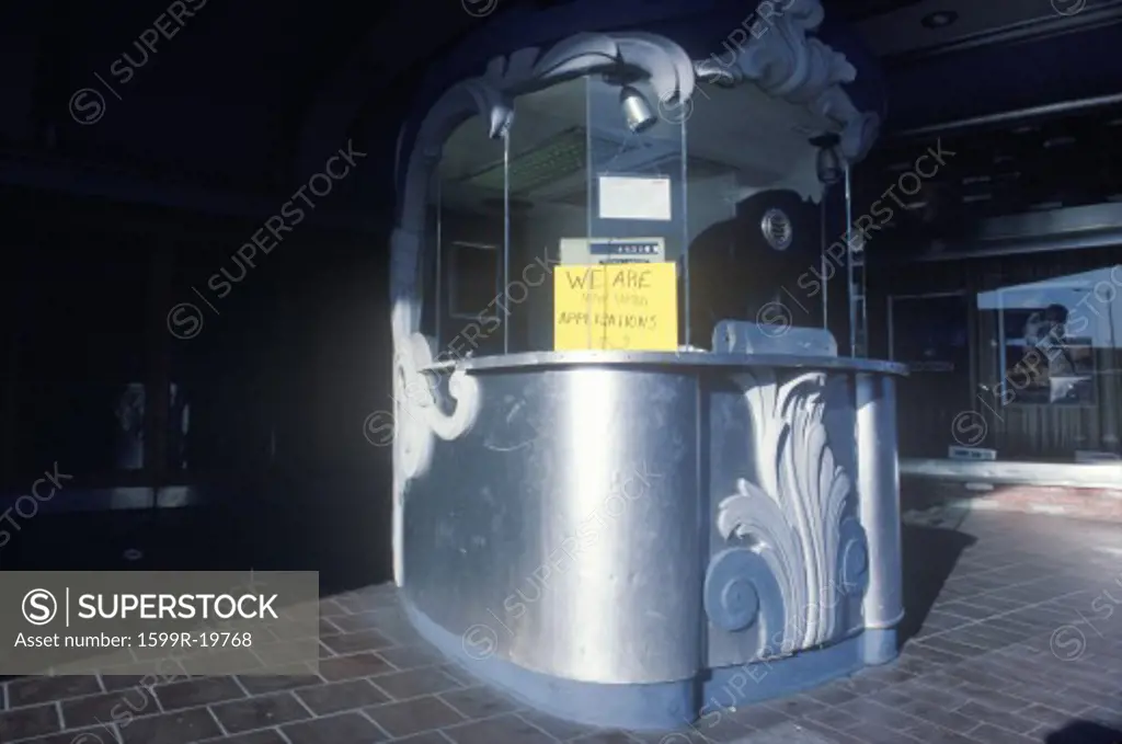 An antique movie theatre ticket booth, Taft, CA