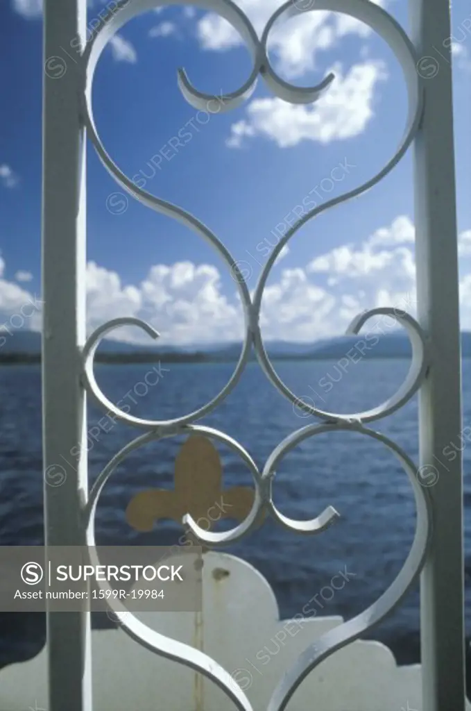 Ornamental iron fence on the Tahoe Queen Paddlewheel