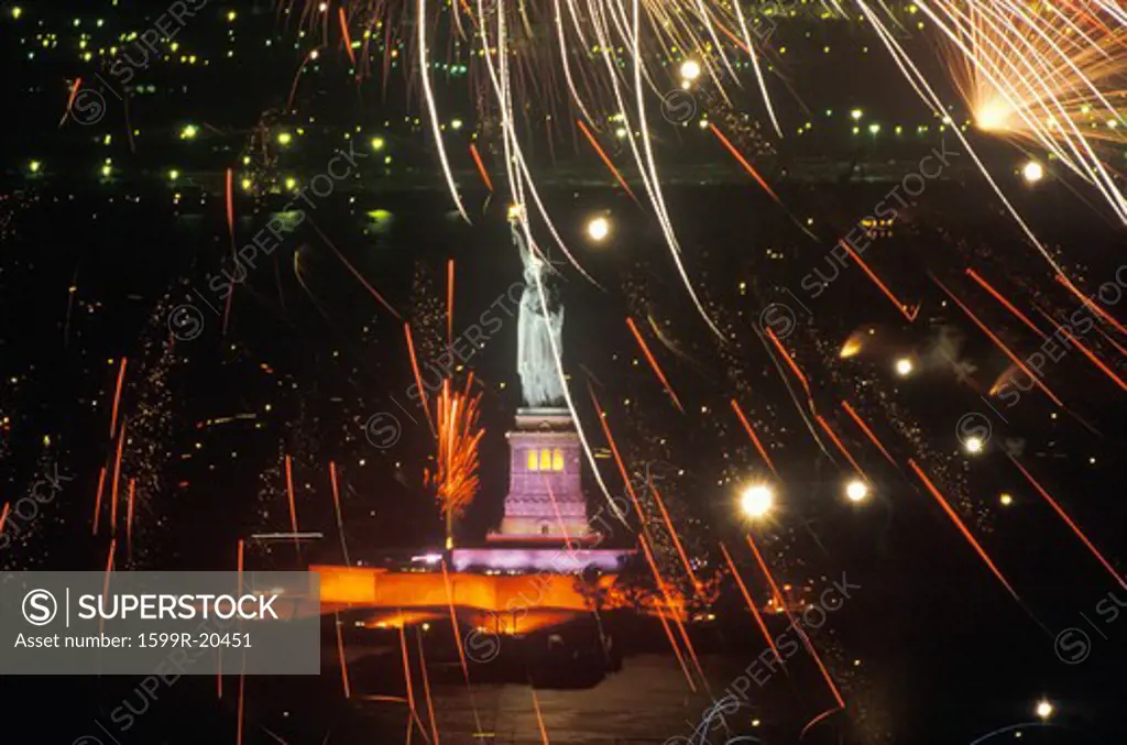 Statue of Liberty with Fireworks at Night, New York City, New York