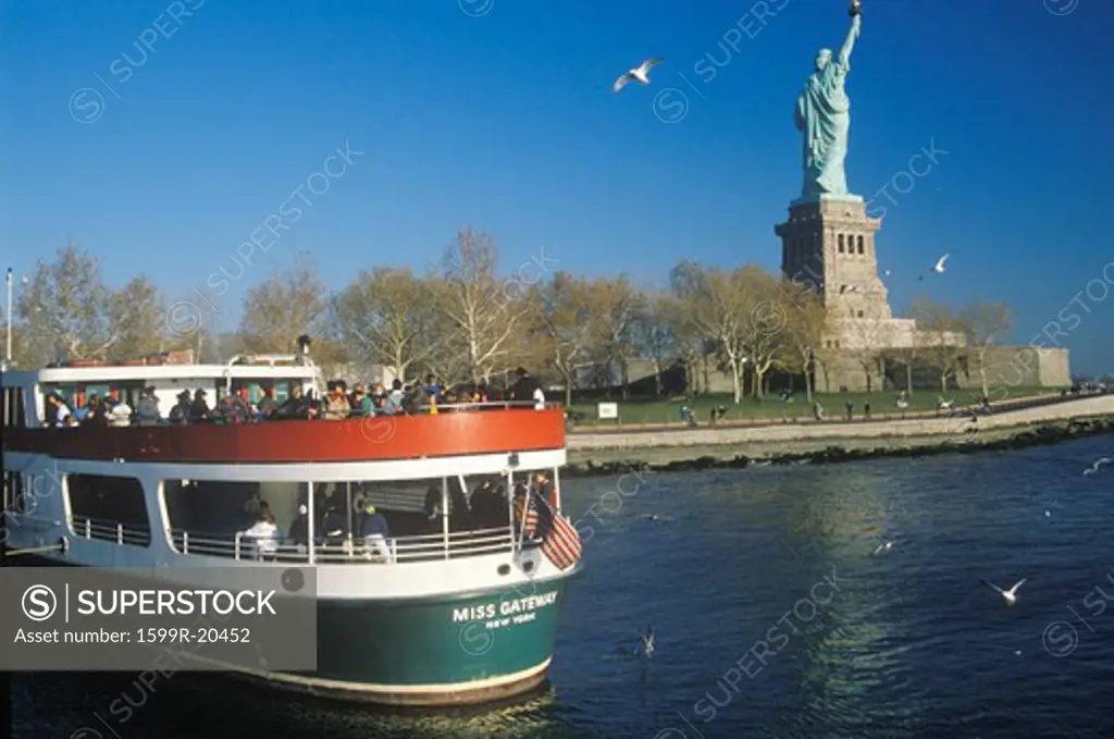 Circle Line Boat at the Statue of Liberty, New York City, New York