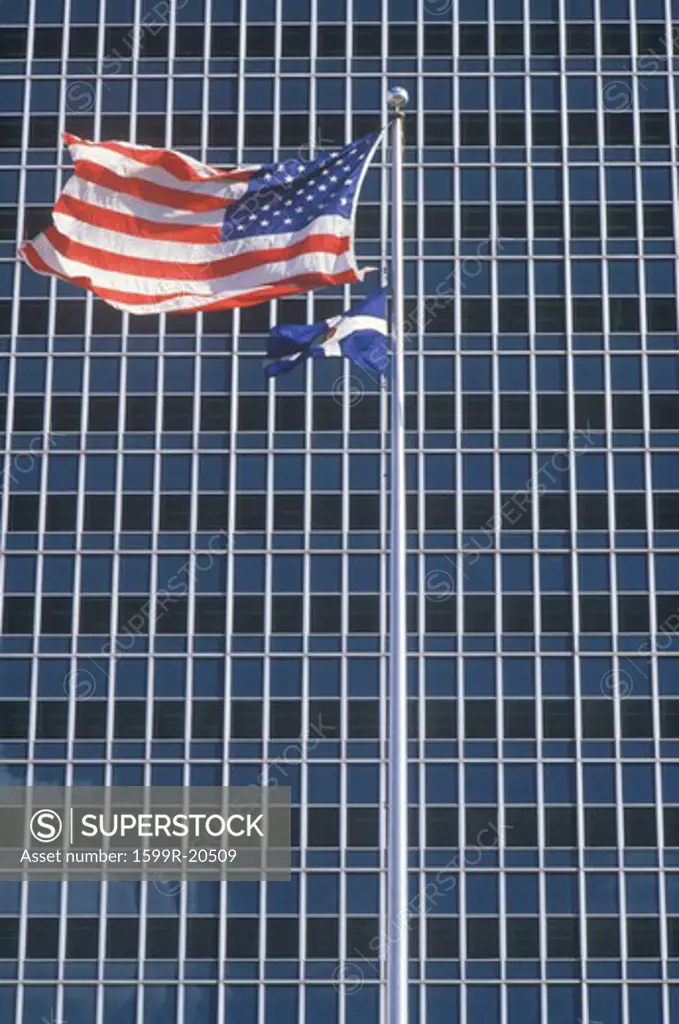 American Flag Flying in front of Office Building, Indianapolis, Indiana