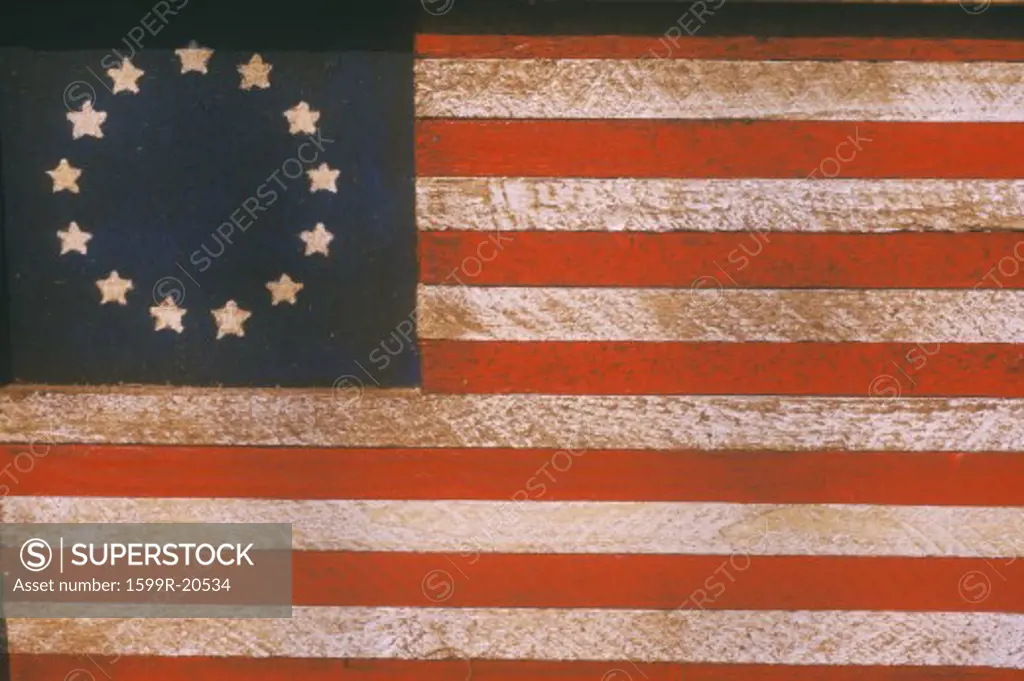 American Flag with Thirteen Stars Painted On Wood, United States