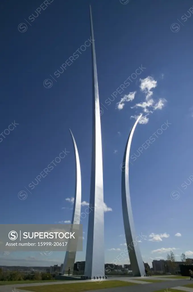 Three soaring spires of Air Force Memorial at One Air Force Memorial Drive, Arlington, Virginia in Washington D.C. area