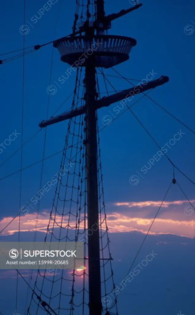 Mast of a schooner at dusk