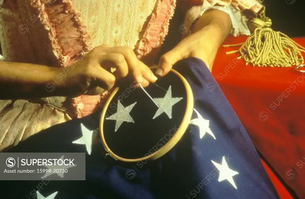 Living history reenactment of making of first American flag, Philadelphia, Pennsylvania