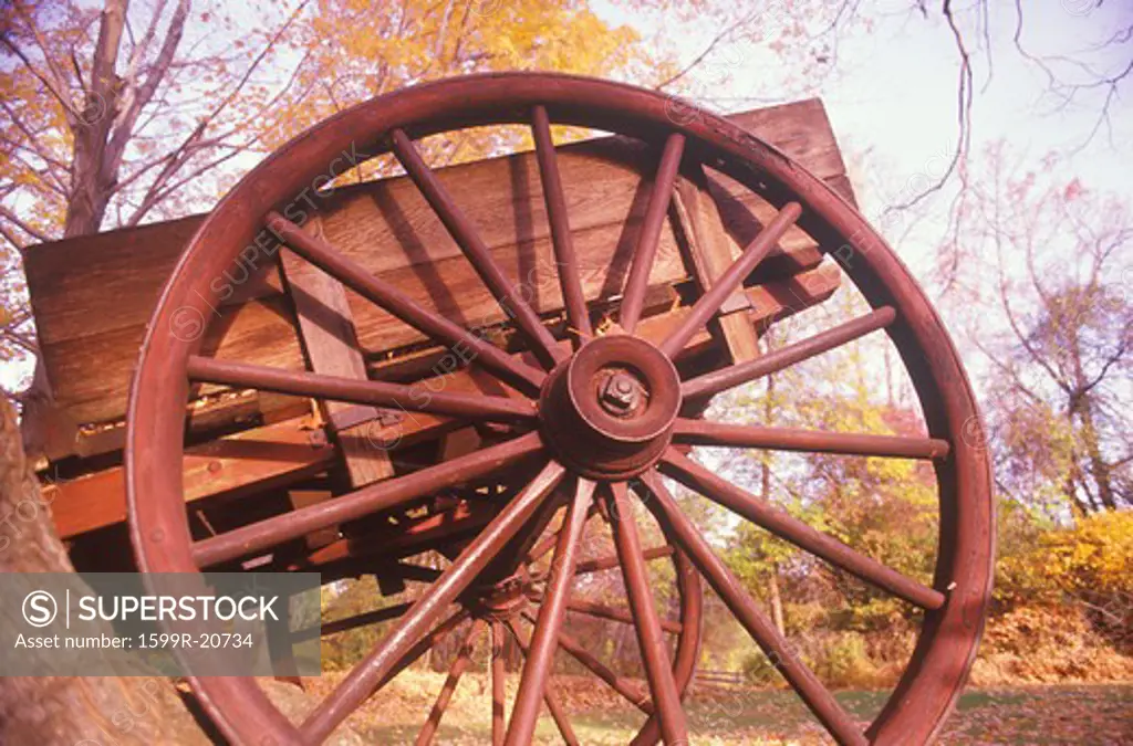 Detail of wagon in autumn at the Historical Henry Wick House, Morristown Park, New Jersey