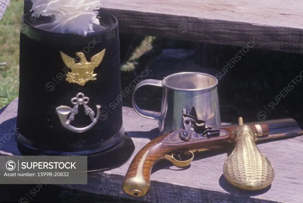 Still life of Harpers Ferry soldier's accoutrements, Fort Gibson, OK