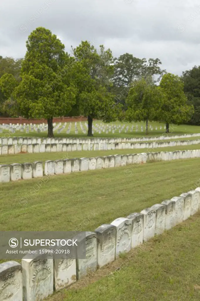 National Park Andersonville or Camp Sumter, a National Historic Site in Georgia, site of Confederate Civil War prison and cemetery tombstones for Yankee Union prisoners