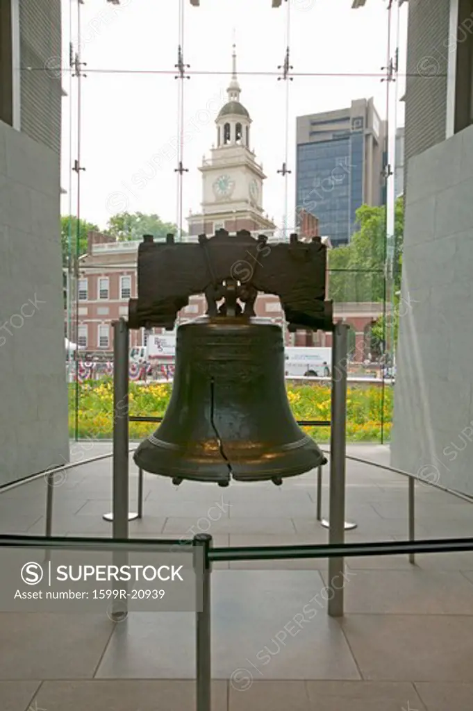 Liberty Bell, at Liberty Bell Center, in front of Independence Hall in historic area of Philadelphia, Pennsylvania