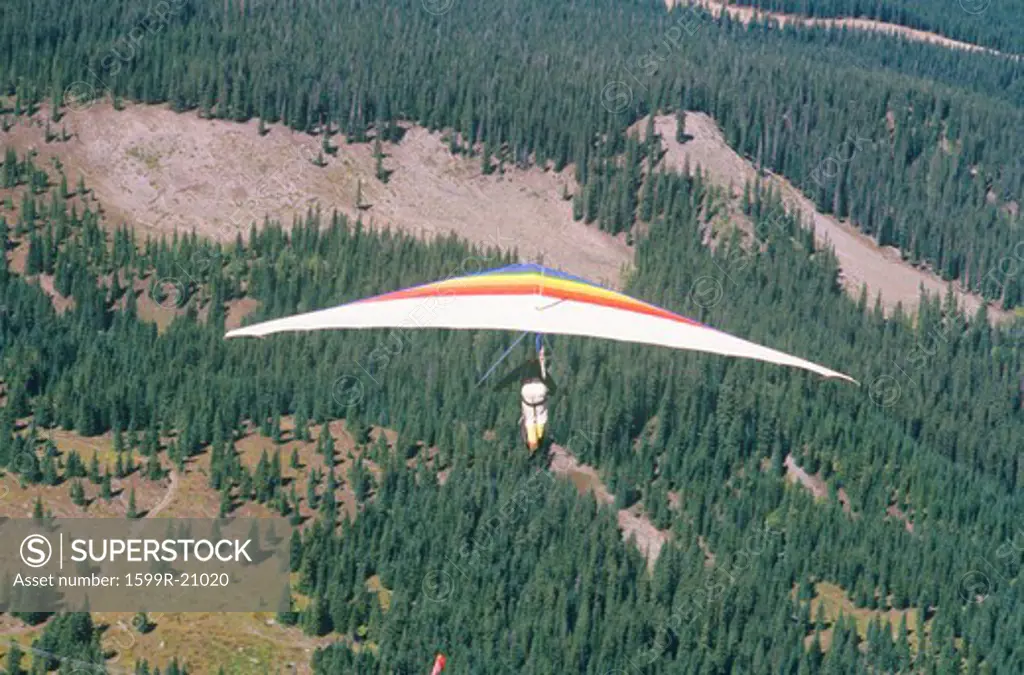 Aerial view of Hang Glider in mid air during Hang Gliding Festival, Telluride, Colorado