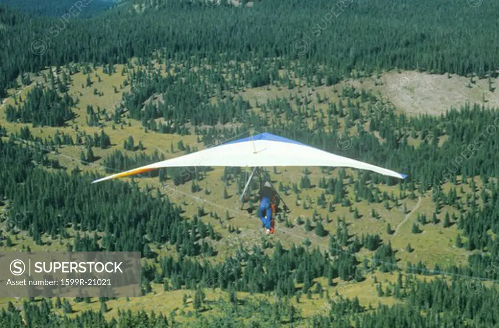 Aerial view of Hang Glider in mid air during Hang Gliding Festival, Telluride, Colorado