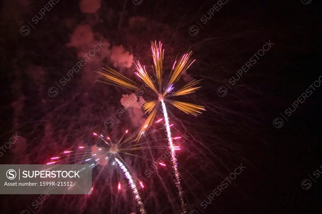 Fourth of July celebration with fireworks exploding, Independence Day, Ojai, California