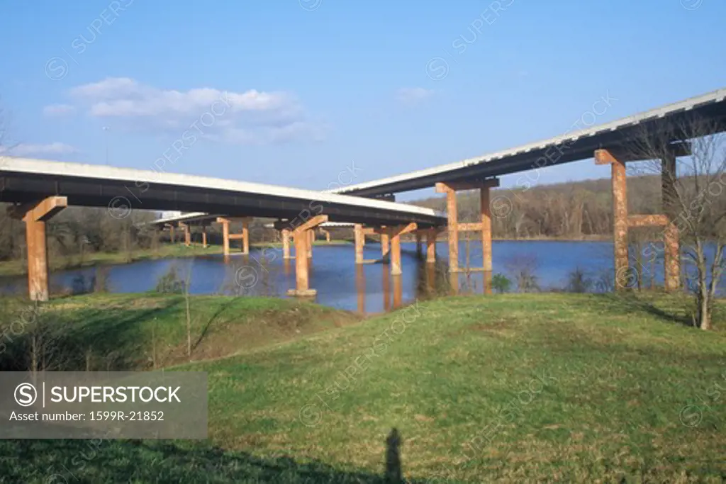 Two bridges crossing in Little Rock, Arkansas