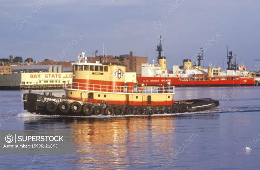 A tugboat in Boston Harbor, Massachusetts