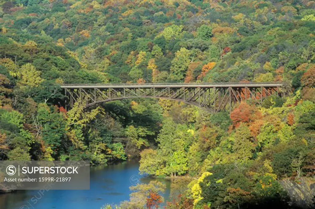 The Bear Mountain Bridge, located in Bear Mountain State Park, New York, spans the Hudson River