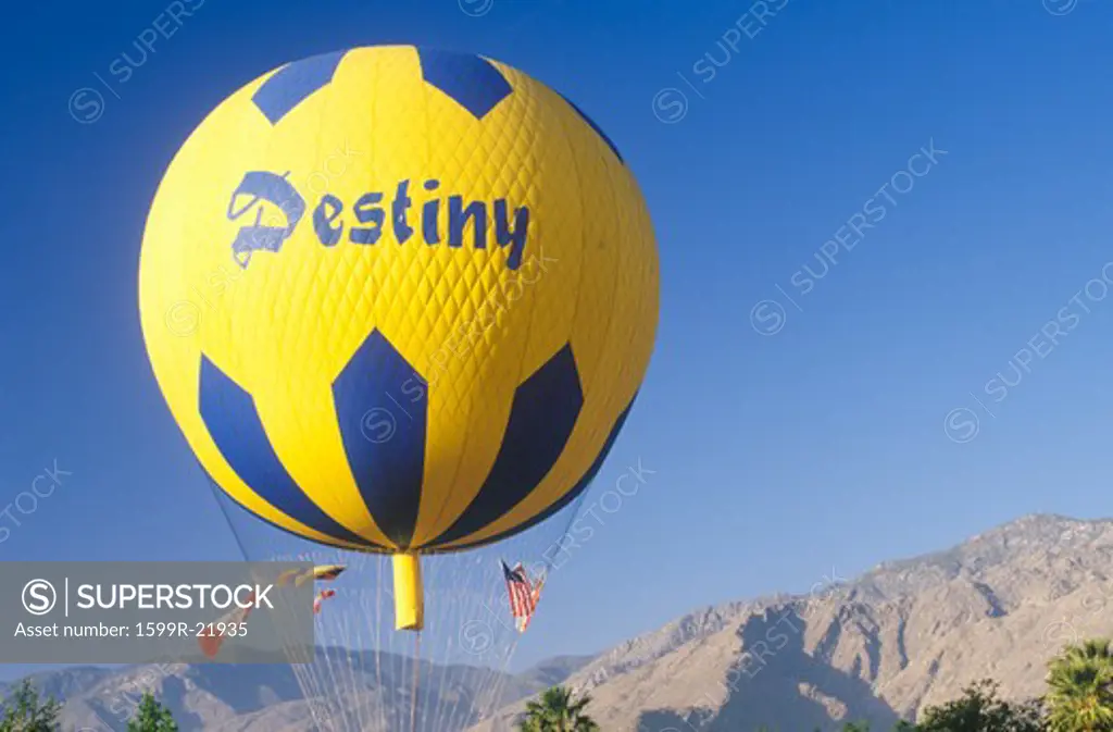 A balloon in flight during the Gordon Bennett Balloon Race at Palm Springs, California