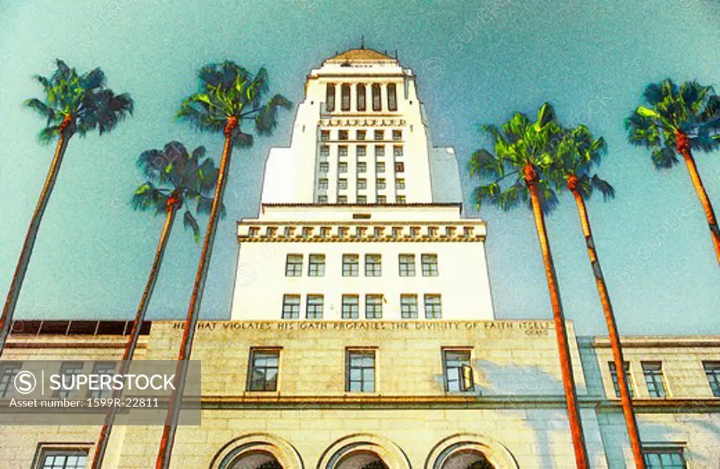 Digitally altered view of City Hall, Los Angeles, CA