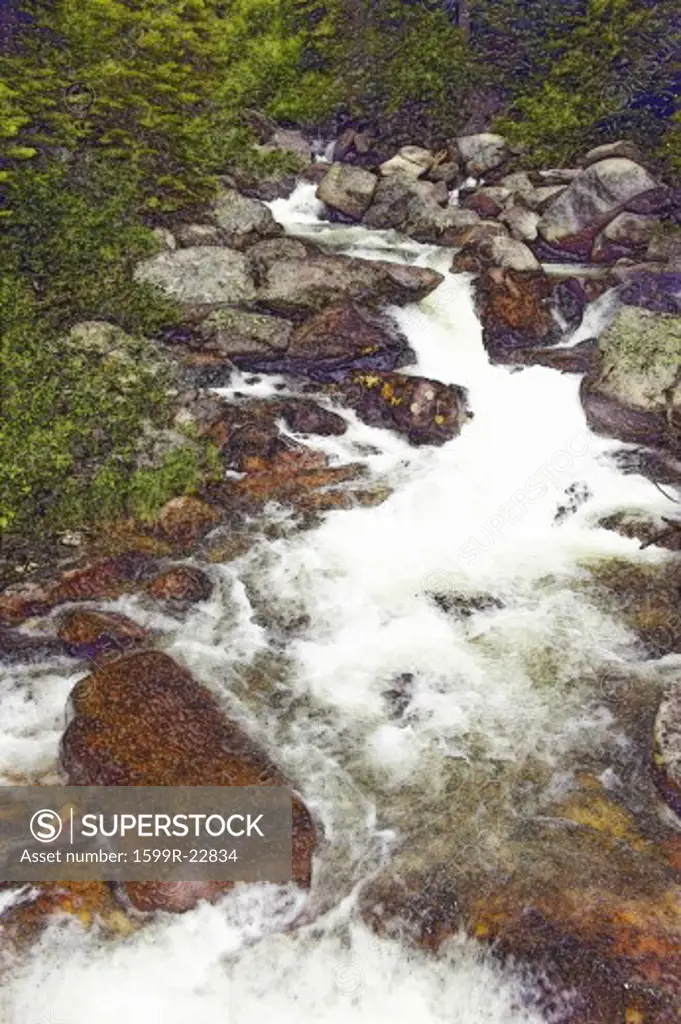 Digitally altered image of creek running through Payette National Forest near McCall, Idaho