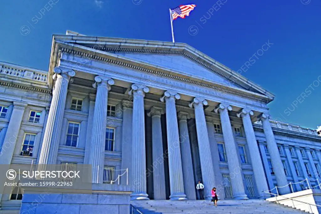 Digitally altered, high contrast image of the United States Department of Treasury Building, Washington, D.C.