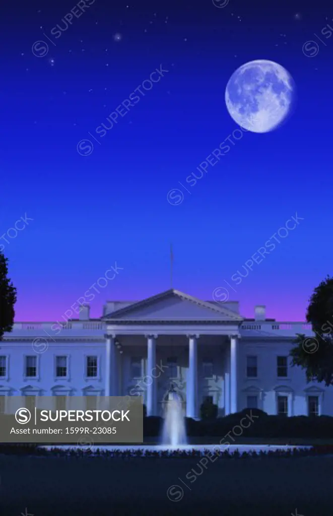 Digital composite: The White House, Washington D.C. and full moon