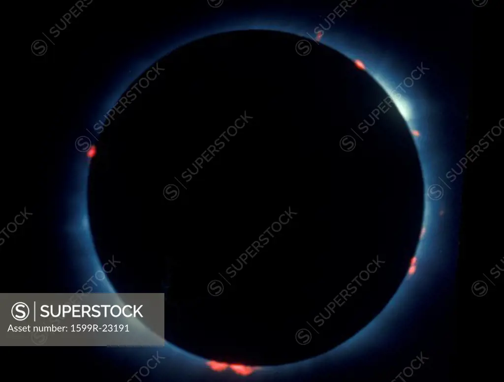 A total solar eclipse with prominences