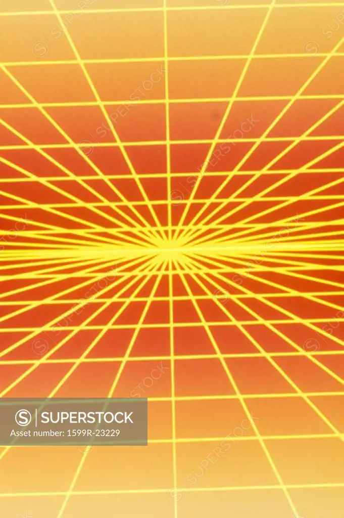Space special effects of opposing grids of yellow laser light against an orange sky