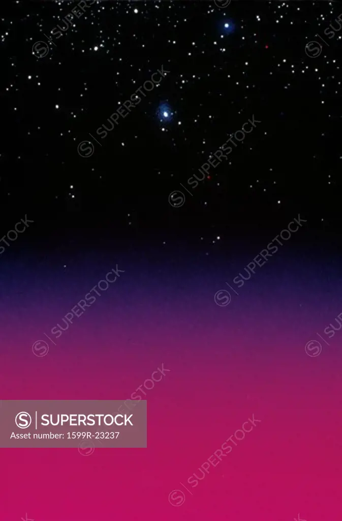Glowing red atmosphere and starry sky