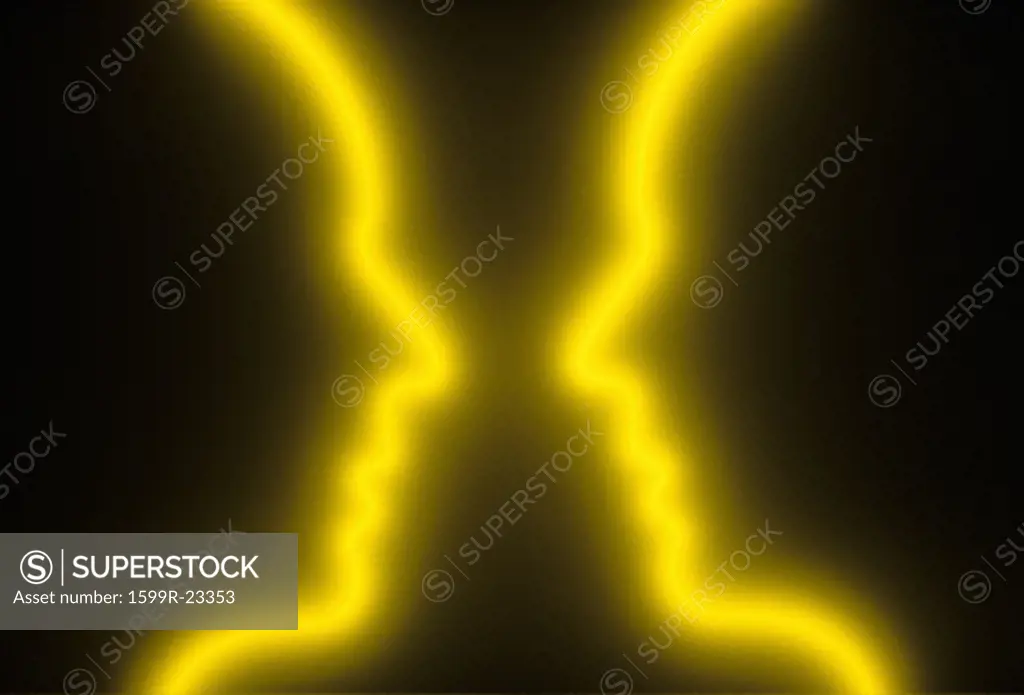 Two glowing yellow outlines of a face