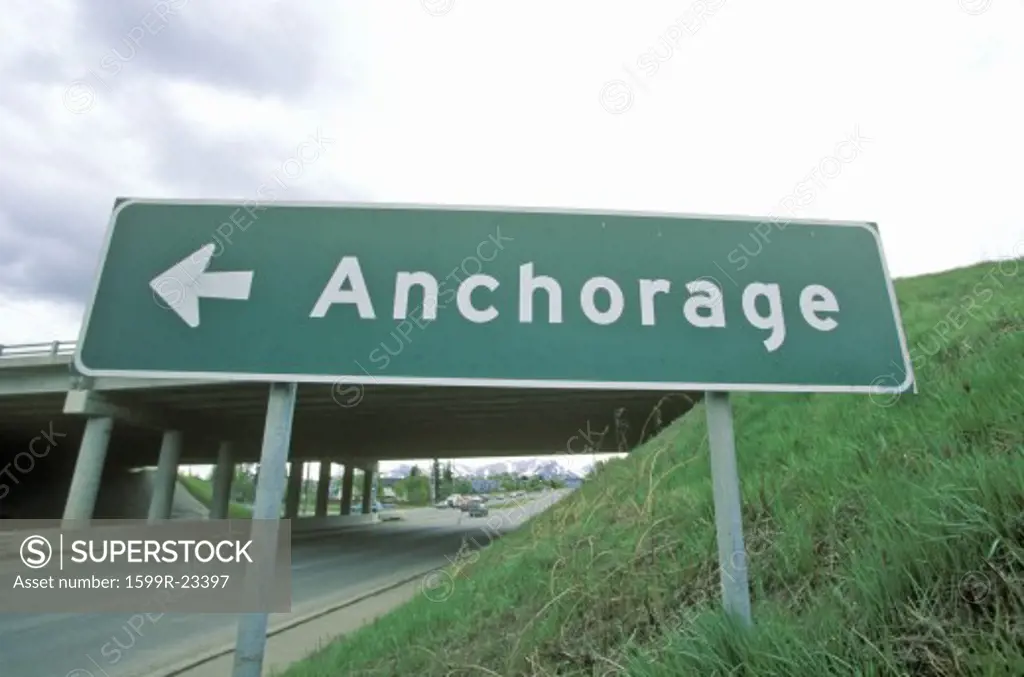 Anchorage sign along highway, Alaska
