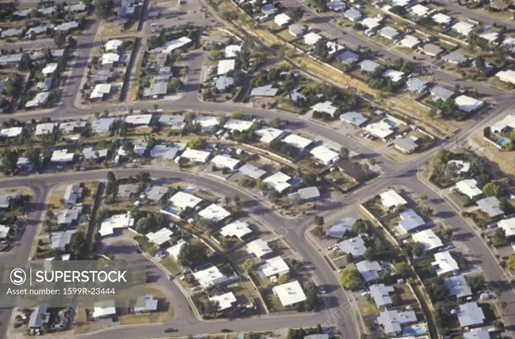 Aerial view of desert suburban homes in Tucson, Arizona