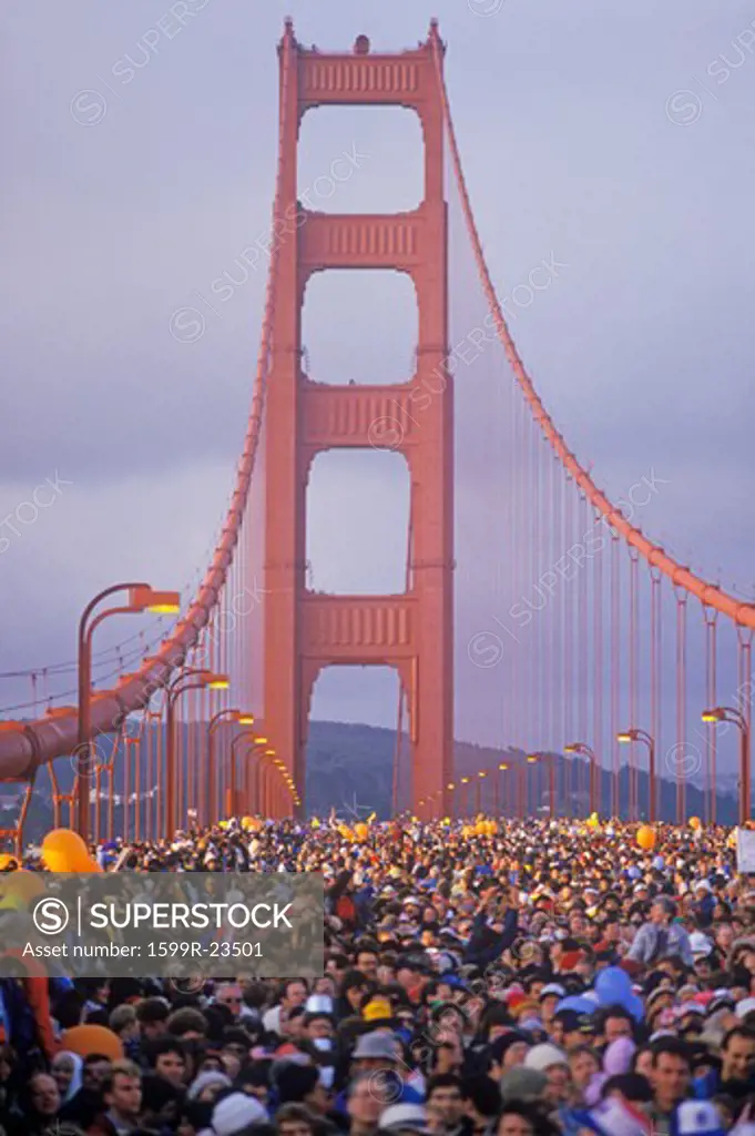 800,000 people cross the Golden Gate Bridge on the bridges 50th Anniversary, San Francisco, California