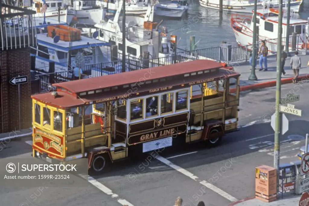 The Gray Line runs through Fisherman's Wharf, San Francisco, California