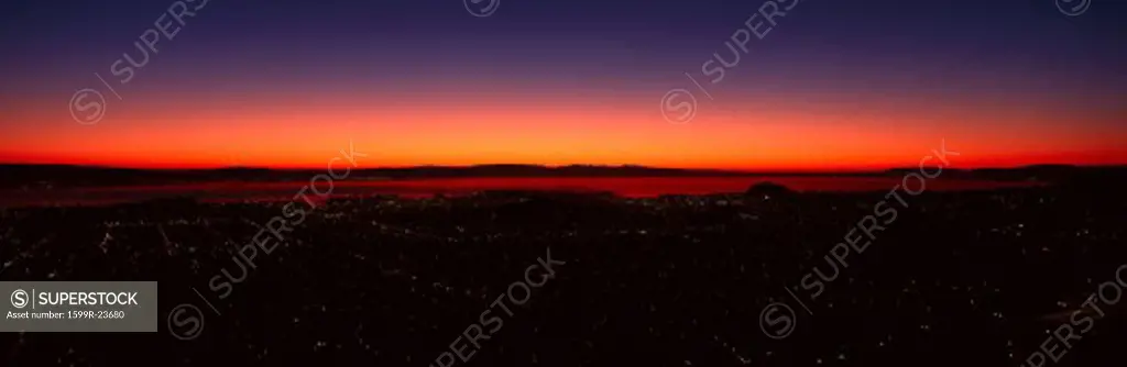 View of the San Francisco Bay Area at sunrise from Twin Peaks, San Francisco, California