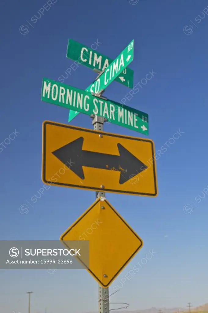 Morning star mining road sign in Mojave Desert of Southern California