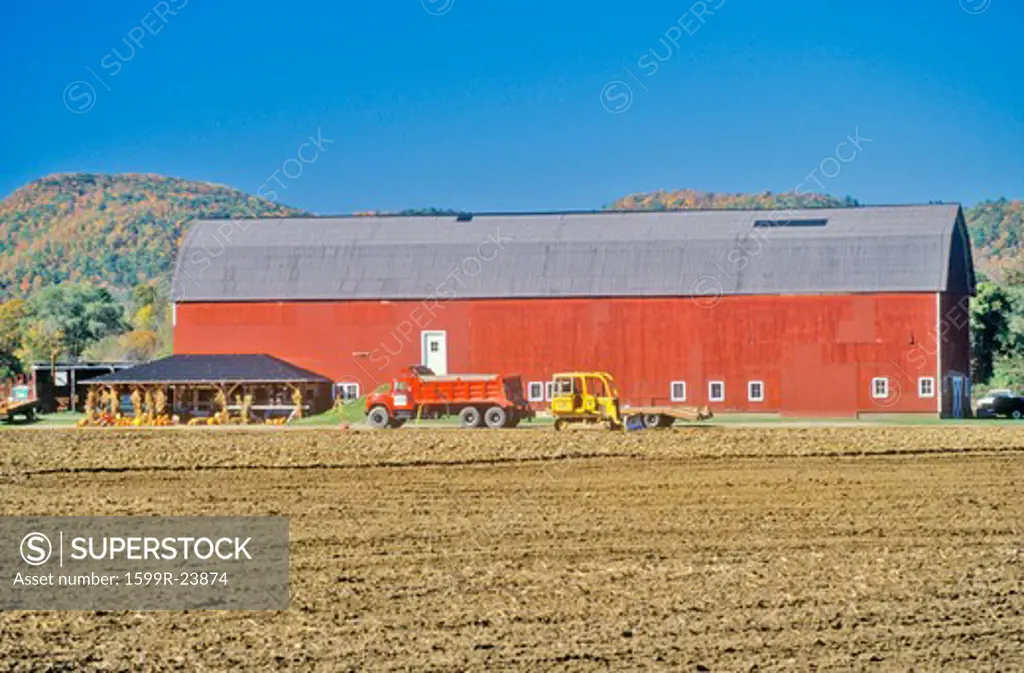 Red barn and farm along scenic highway, U.S. Route 7, Connecticut