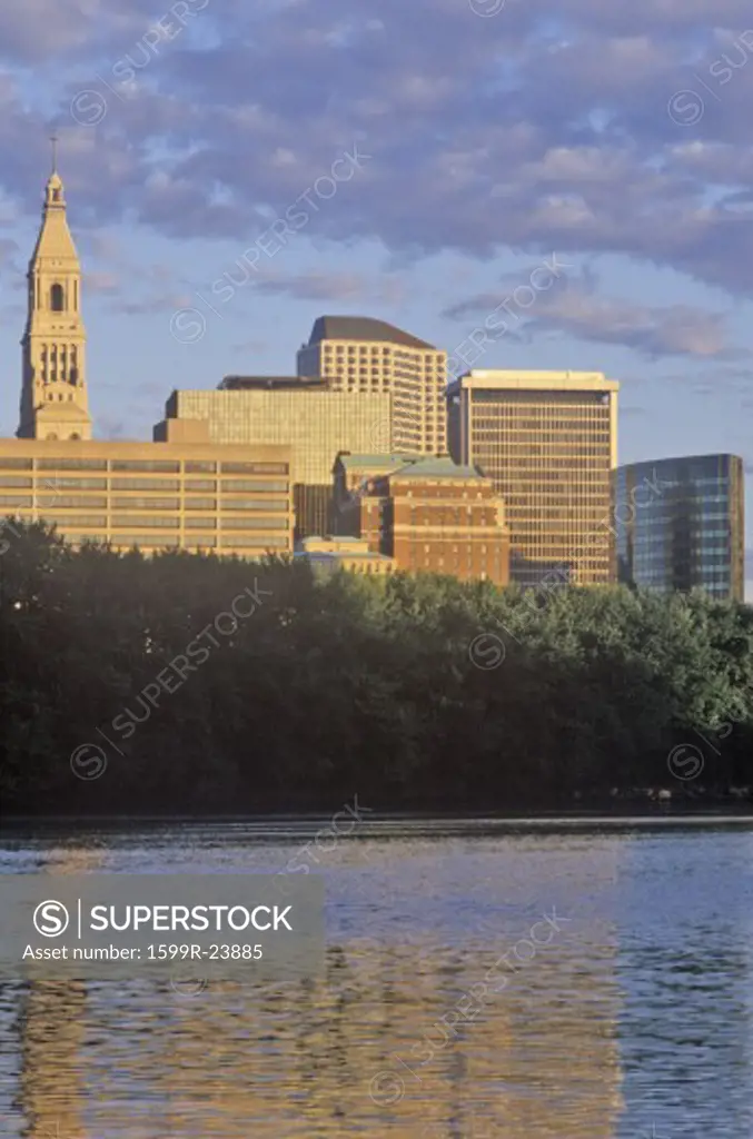 Sunrise on the Hartford skyline and Connecticut River, Hartford, Connecticut