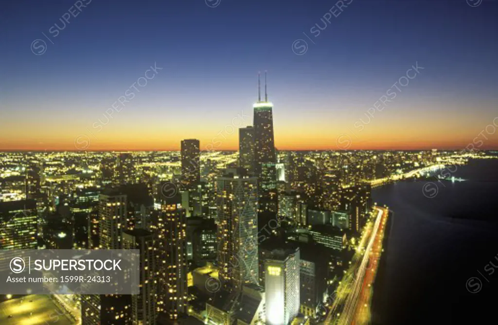 The Chicago Skyline at Night, Chicago, Illinois